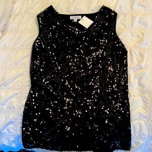 Calvin Klein scoop neck black sequence sleeveless tank. Polyester and Spandex